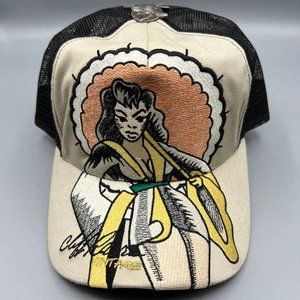 Vintage Cliff Raven Hat Brown Ed Hardy Japanese tattoo Snap back Trucker Cap 90s